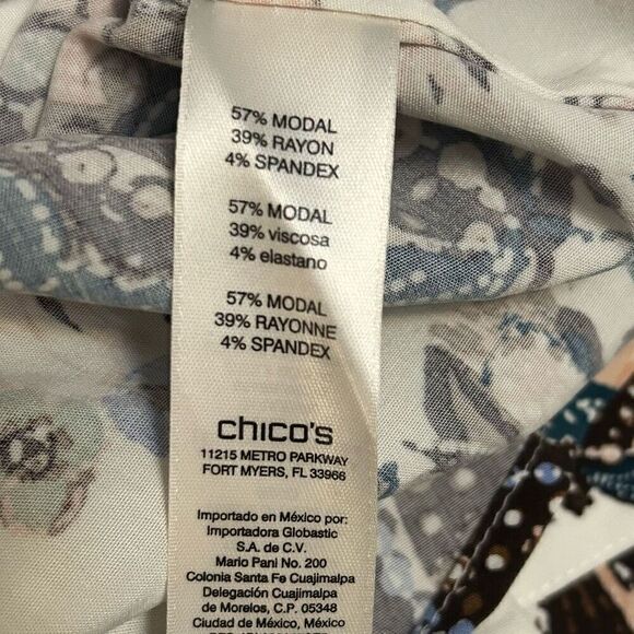 Chico's women's Silky Soft Botanical Lace-up Long sleeve Tunic top size 2 (us si - Picture 6 of 9